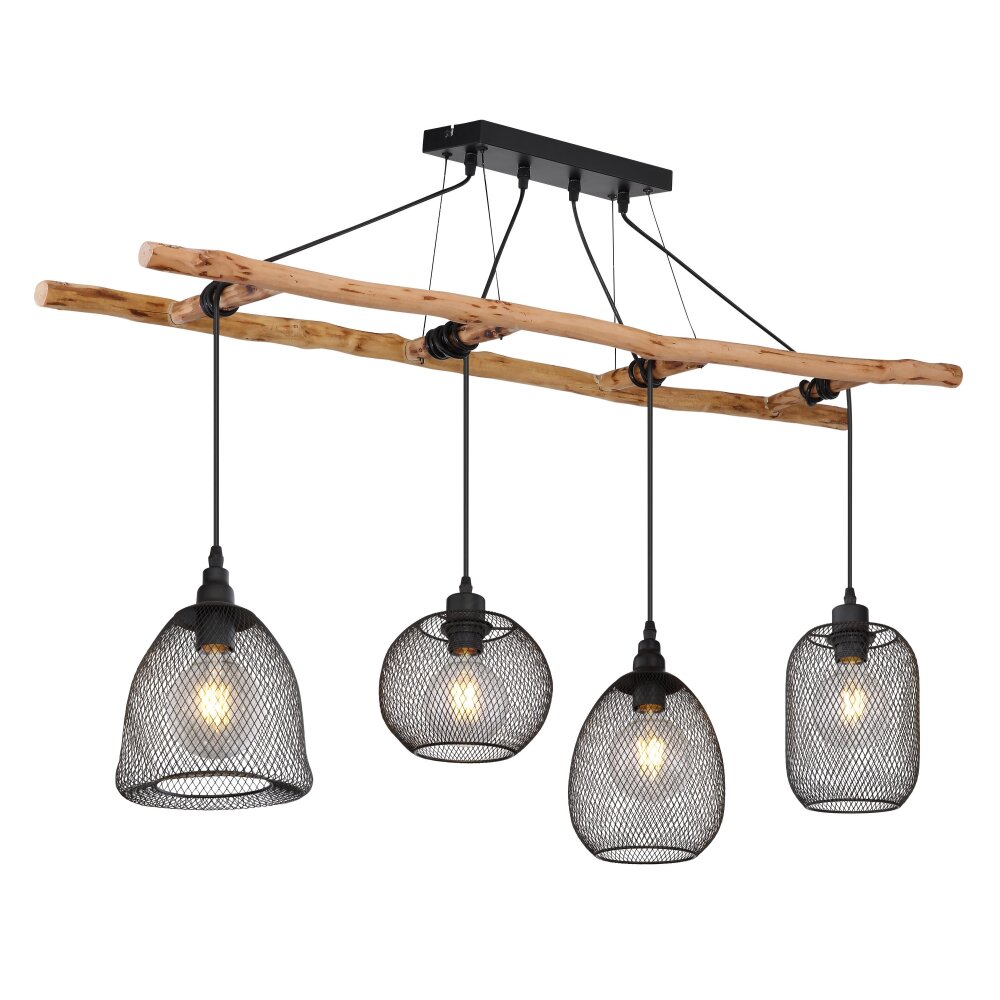 Globo LIONI Hanger Hout licht, Zwart, 4-lichts main product photo