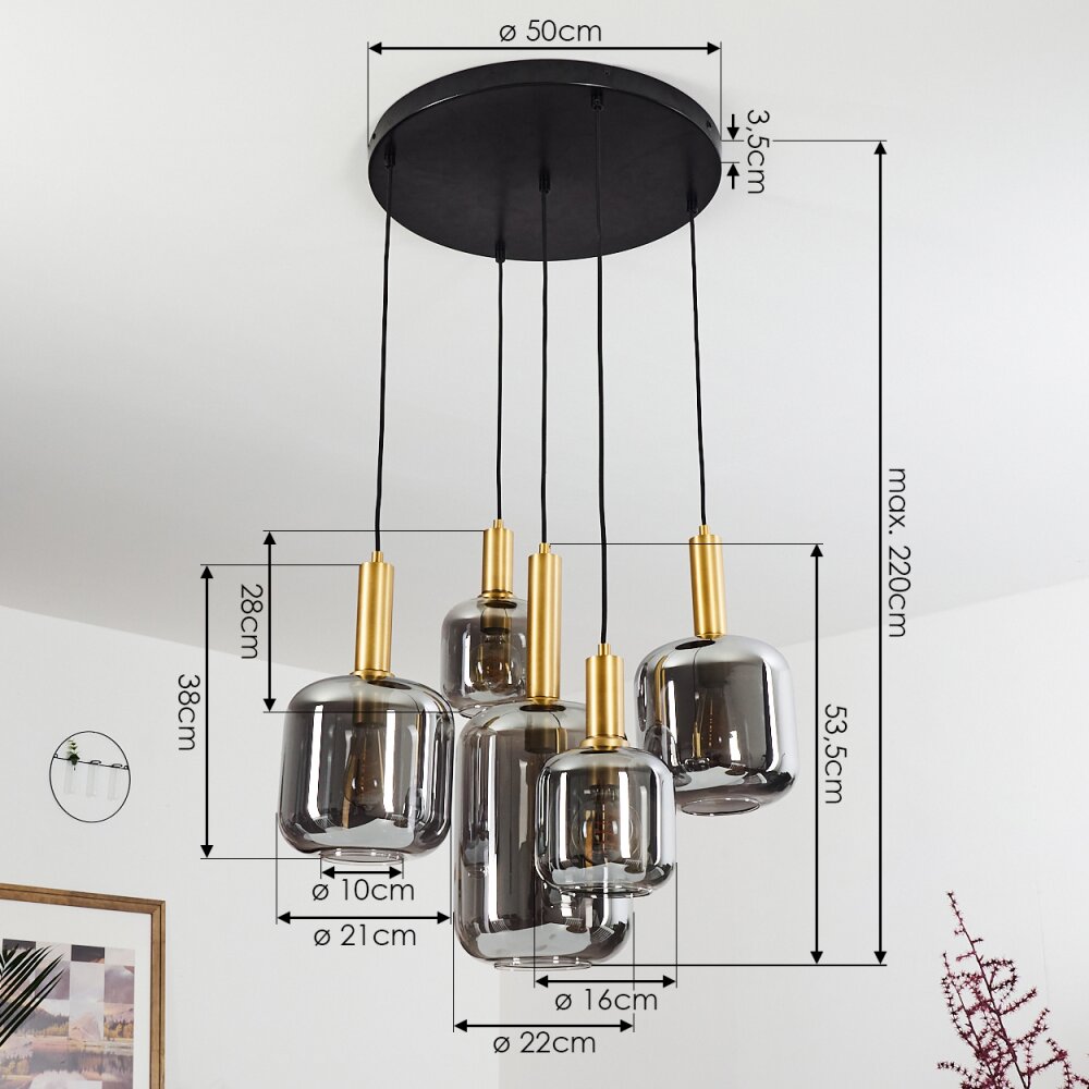 Maliali Hanglamp Goud, Messing, Zwart, 5-lichts