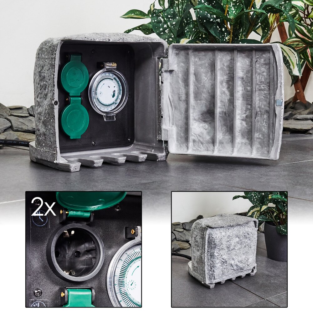Tinú Buitencontactdoos Zwart, stenen uiterlijk main product photo