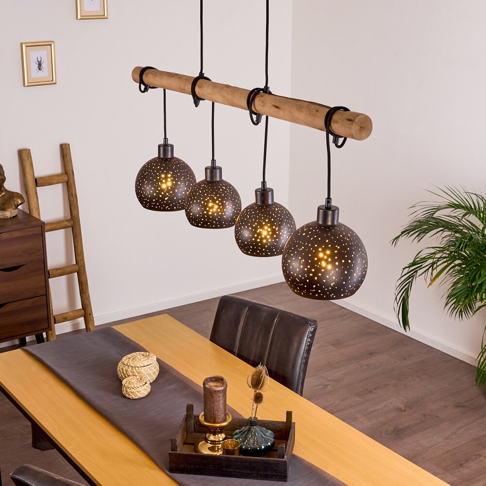 Imana Hanglamp Hout licht, Zwart, 4-lichts main product photo