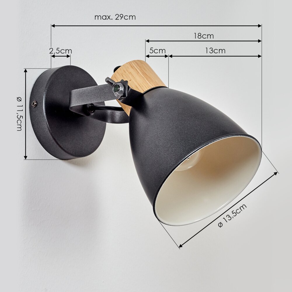 Elm Muurlamp Antraciet, Hout licht, 1-licht