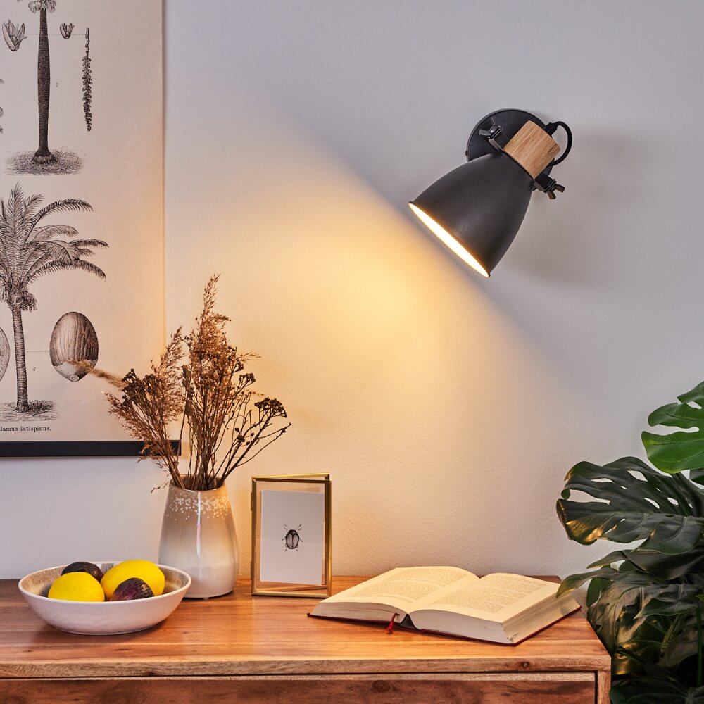 Elm Muurlamp Antraciet, Hout licht, 1-licht