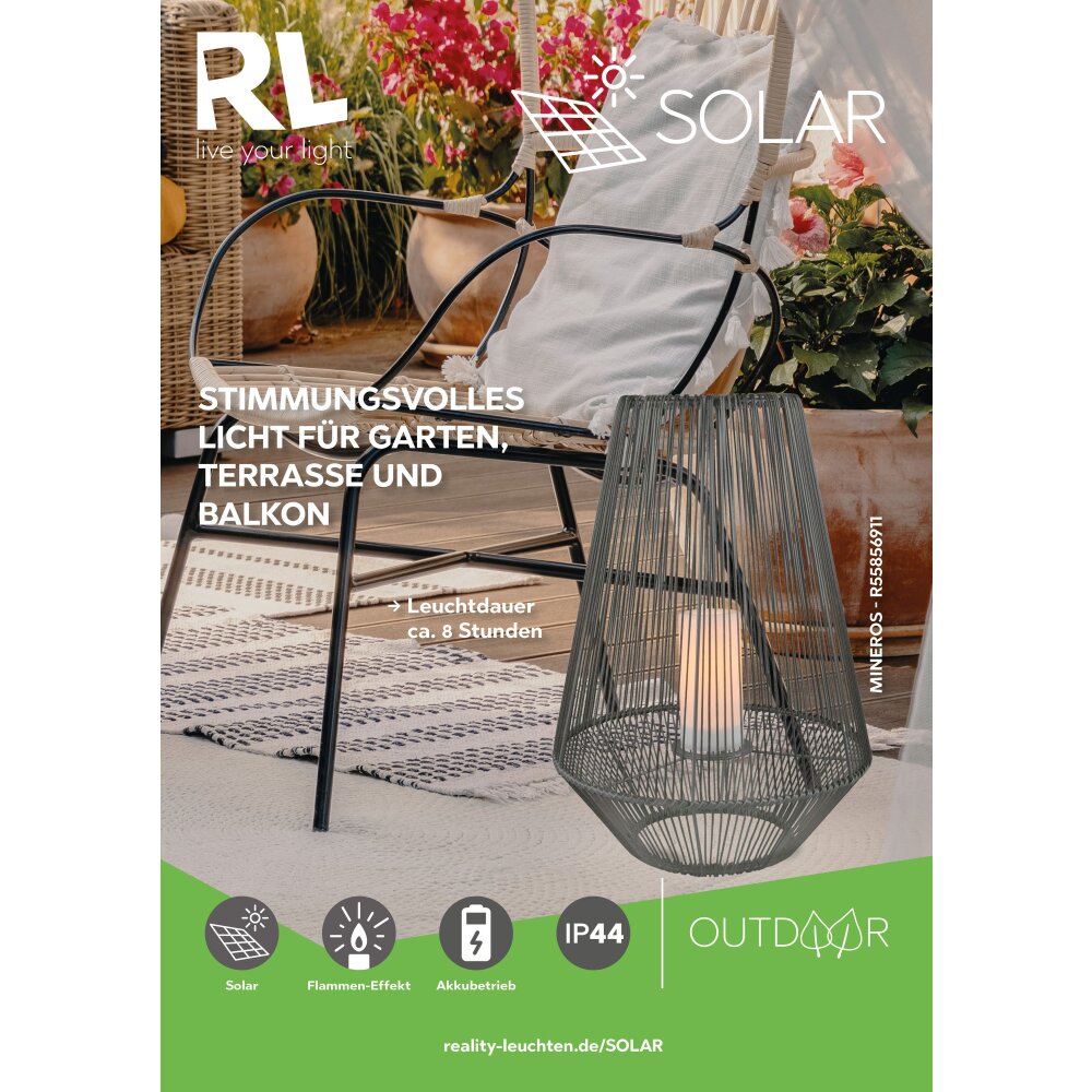 Reality Mineros Solarlamp LED Grijs, 1-licht main product photo