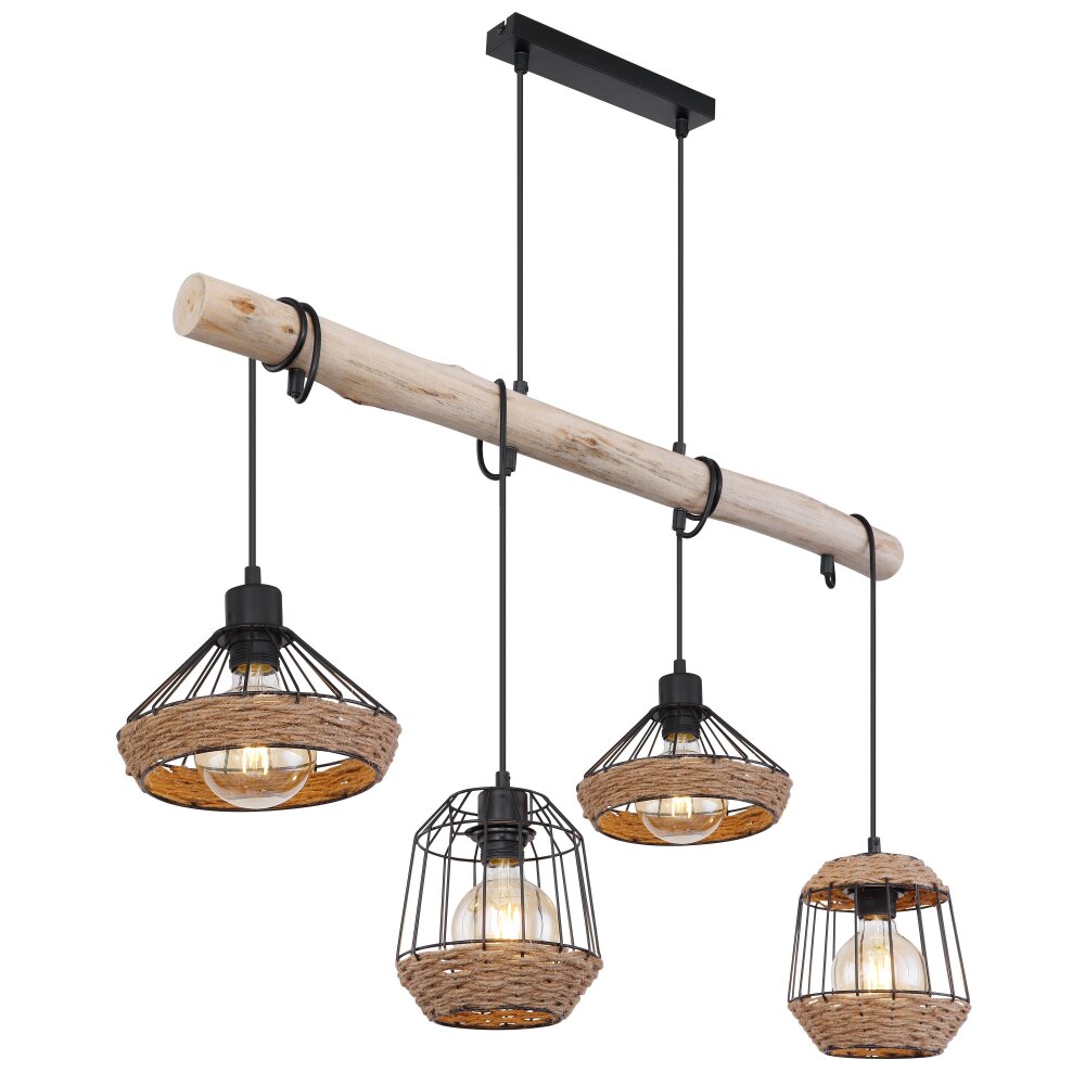 Globo SURRI Hanger Hout licht, Zwart, 4-lichts main product photo