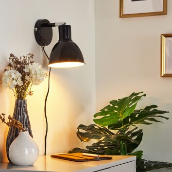 Caney Muurlamp Chroom, Zwart, 1-licht Caney Muurlamp Chroom, Zwart, 1-licht