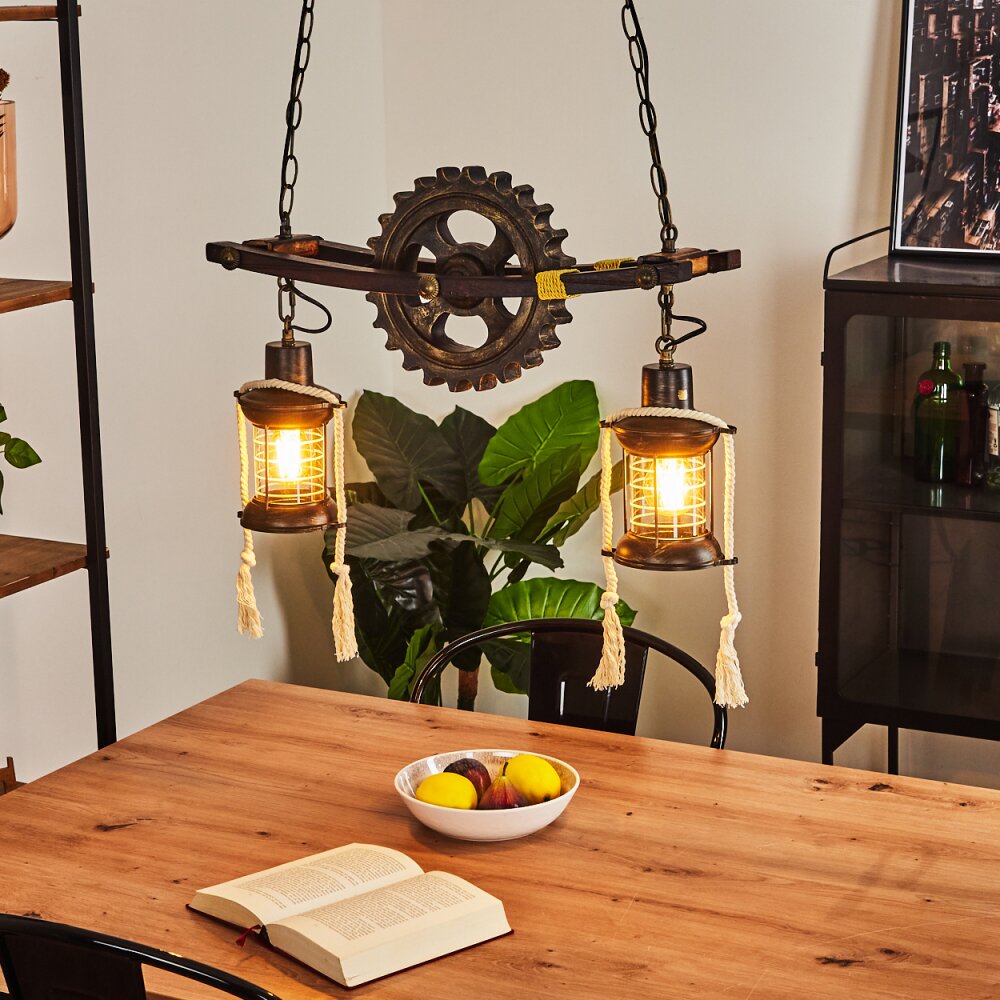 Taktak Hanglamp Oud messing, Hout donker, 2-lichts main product photo