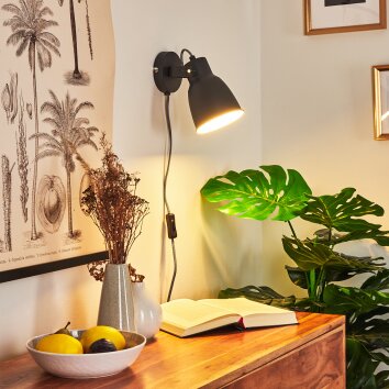 Leiwoma Muurlamp Zwart, 1-licht Leiwoma Muurlamp Zwart, 1-licht