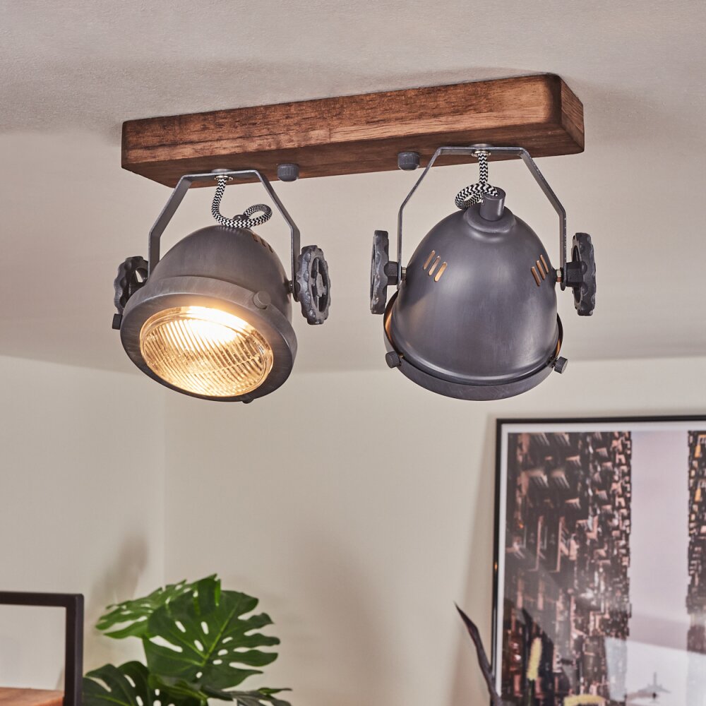 Herford Plafondlamp Grijs, Hout donker, 2-lichts main product photo