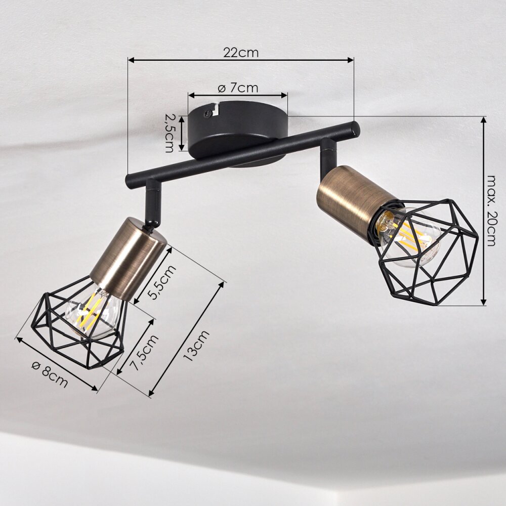 Baripada Plafondlamp Messing, Zwart, 2-lichts