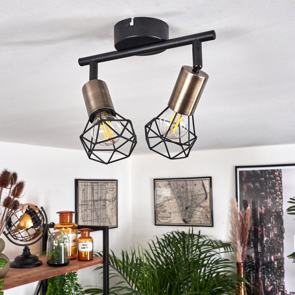 Baripada Plafondlamp Messing, Zwart, 2-lichts