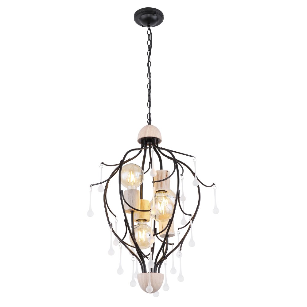Globo NOLE Hanger Hout licht, Zwart, 4-lichts main product photo