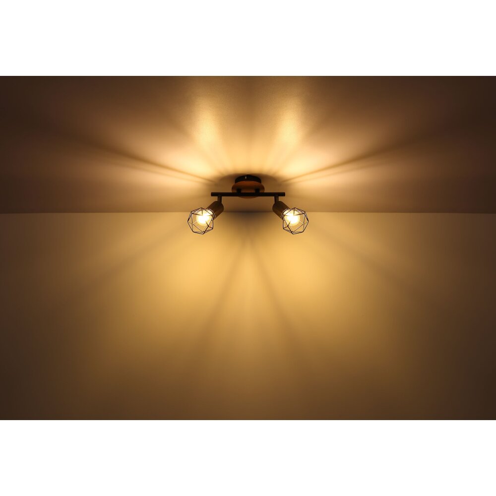 Globo XARA Plafondlamp houtlook, Zwart, 2-lichts
