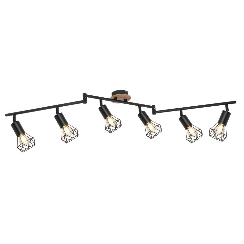 Globo XARA Plafondlamp Hout licht, Zwart, 6-lichts main product photo