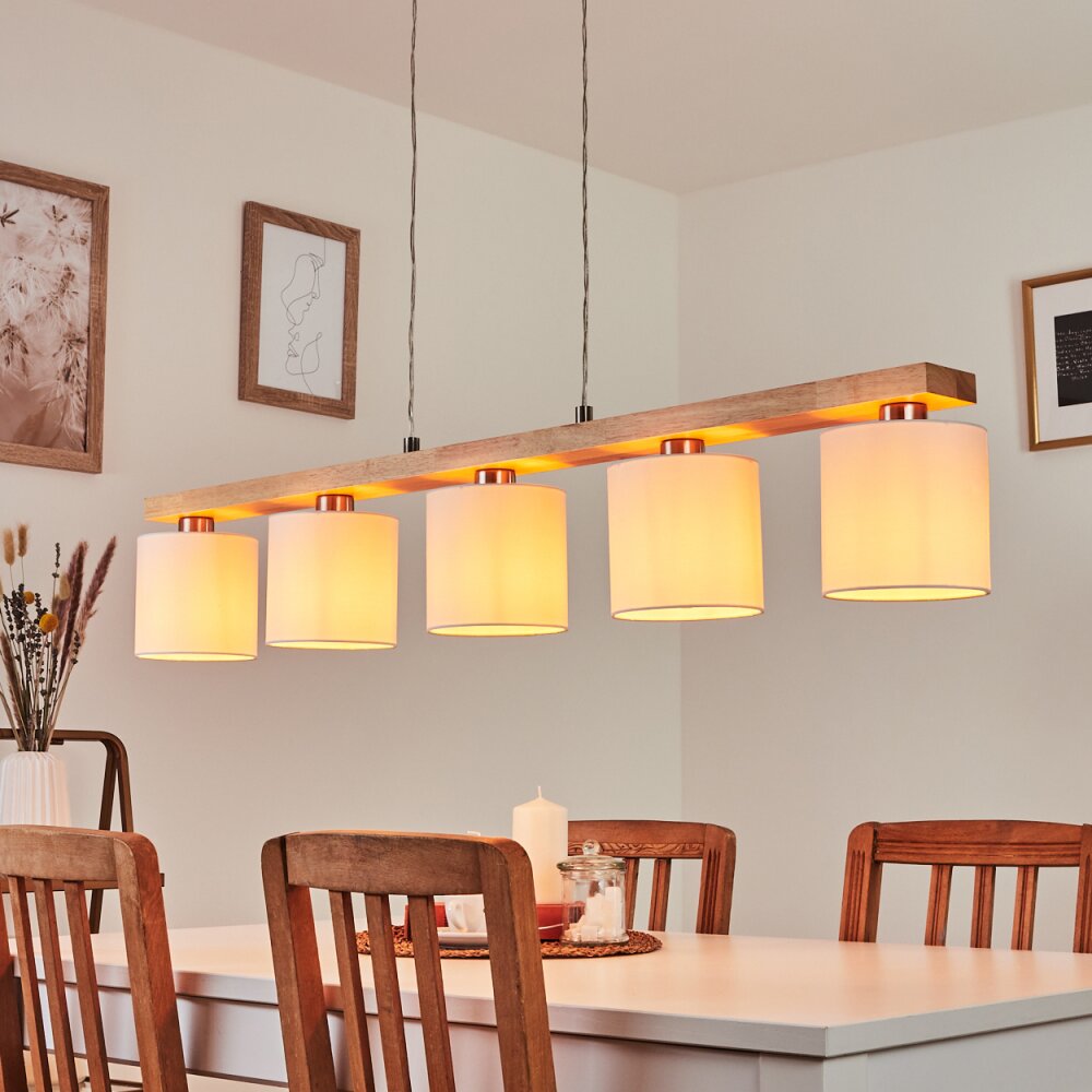 Saltaire Hanglamp Hout licht, Zilver, 5-lichts main product photo