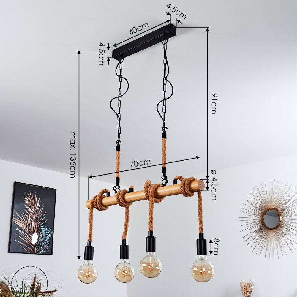 Vitlanda Hanglamp Bruin, Hout licht, Zwart, 4-lichts