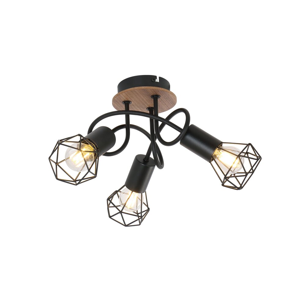 Globo XARA Plafondlamp Hout licht, houtlook, Zwart, 3-lichts main product photo