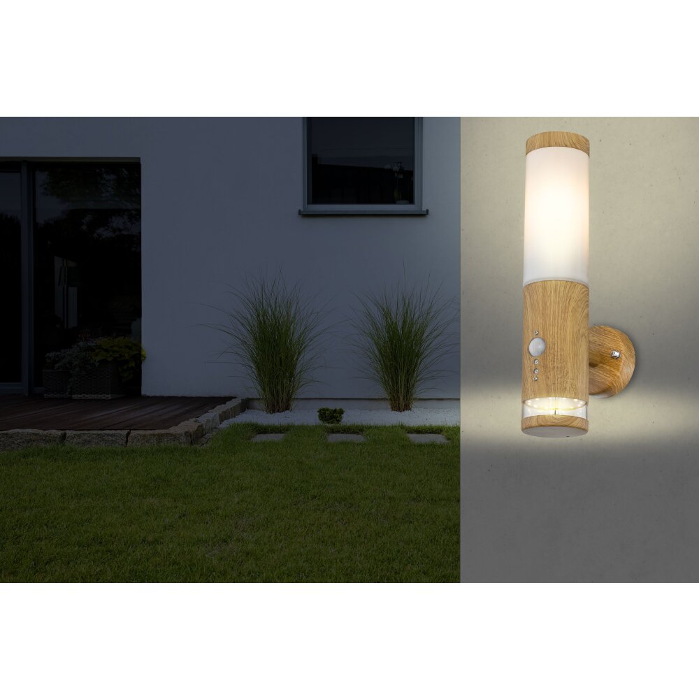 Globo JAICY Buiten muurverlichting Hout donker, 1-licht, Bewegingsmelder main product photo