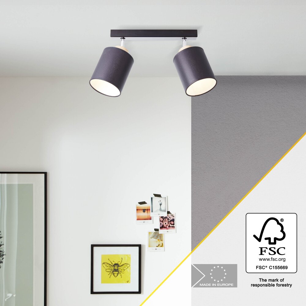 Brilliant Vonnie Plafondlamp Hout licht, Zwart, 2-lichts main product photo