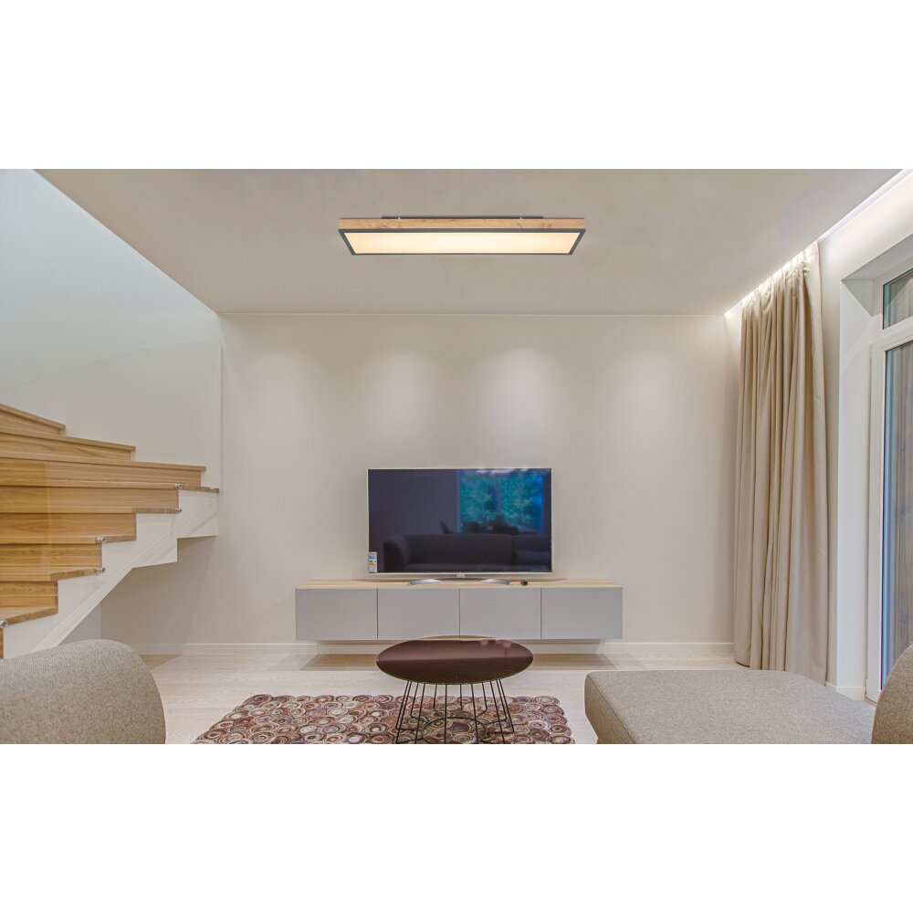 Globo DORO Plafondpaneel LED Hout donker, Zwart, 1-licht main product photo
