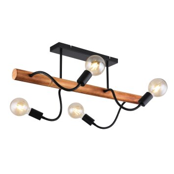 Globo JULIANE Plafondlamp Hout donker, Zwart, 4-lichts