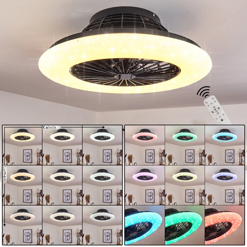 Pireaus plafondventilator LED Zwart, 1-licht, Afstandsbediening, Kleurwisselaar main product photo