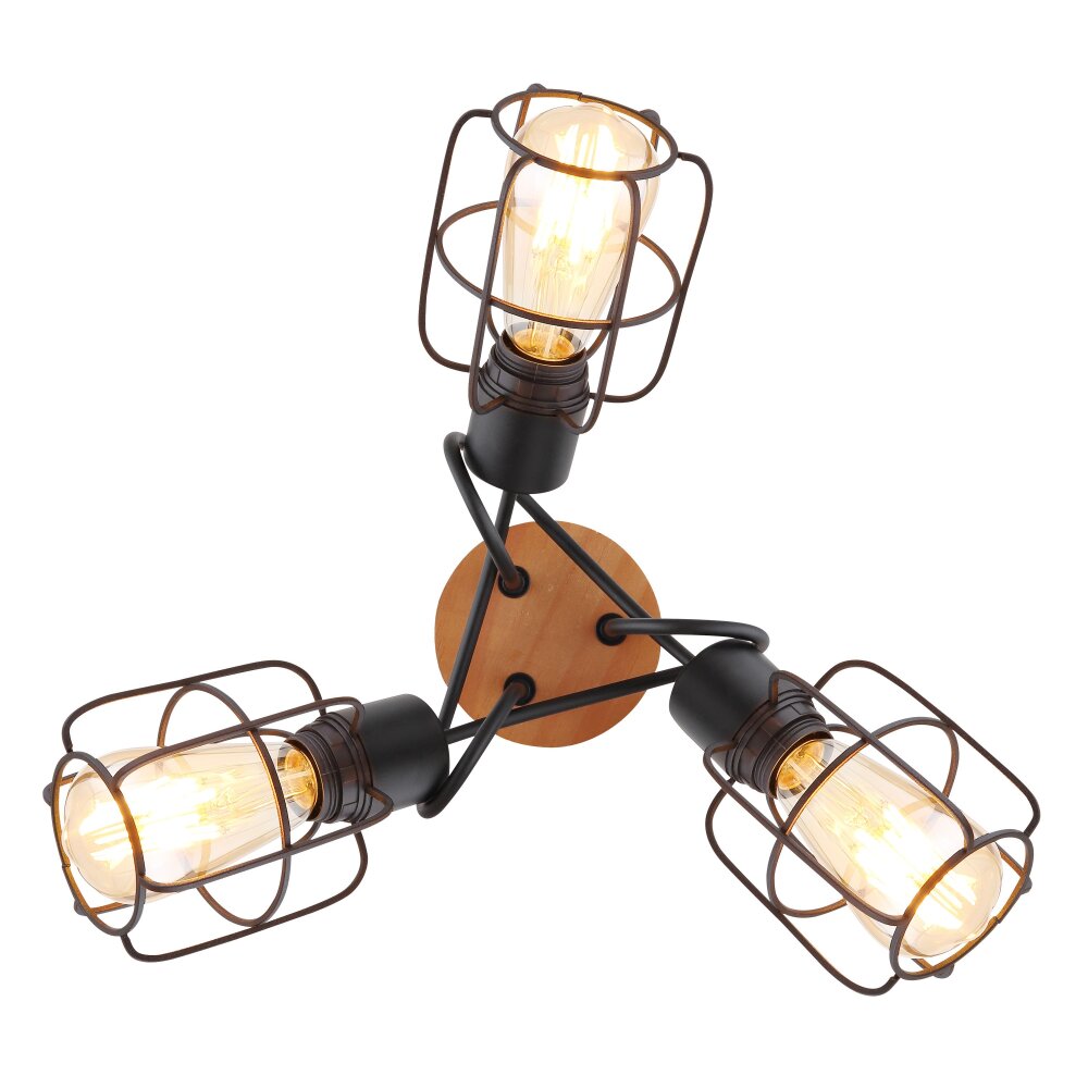 Globo WILLA Plafondlamp Hout donker, Zwart, 3-lichts