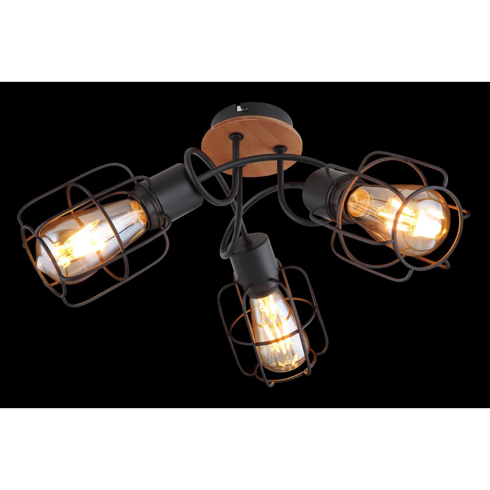 Globo WILLA Plafondlamp Hout donker, Zwart, 3-lichts
