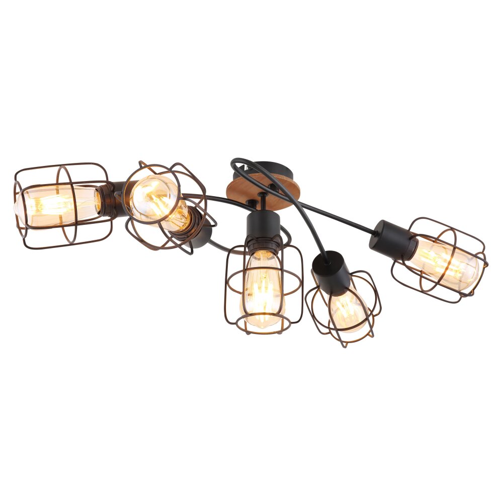 Globo WILLA Plafondlamp Hout donker, Zwart, 5-lichts main product photo