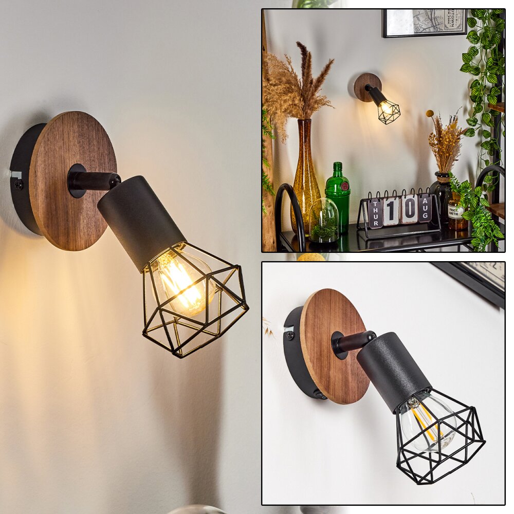 Baripada Muurlamp Hout donker, Zwart, 1-licht main product photo