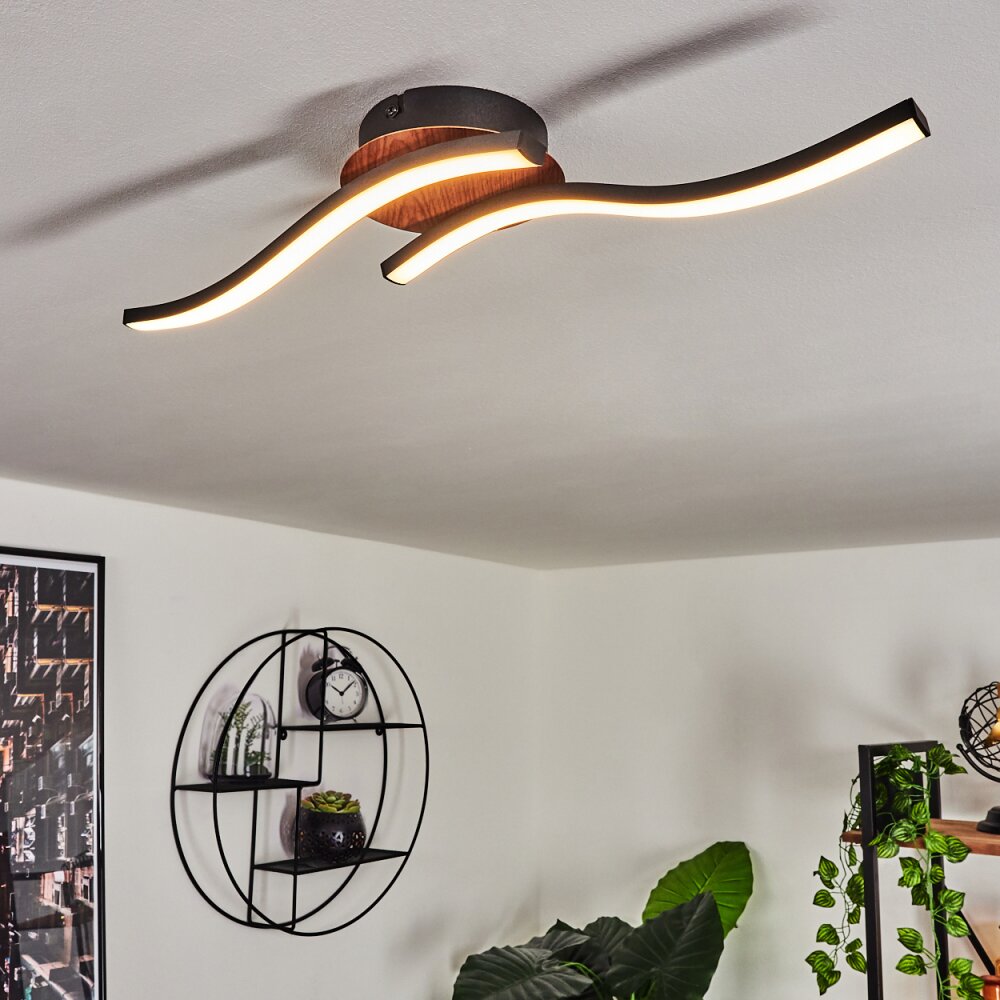 Odda Plafondlamp LED houtlook, Zwart, 2-lichts main product photo