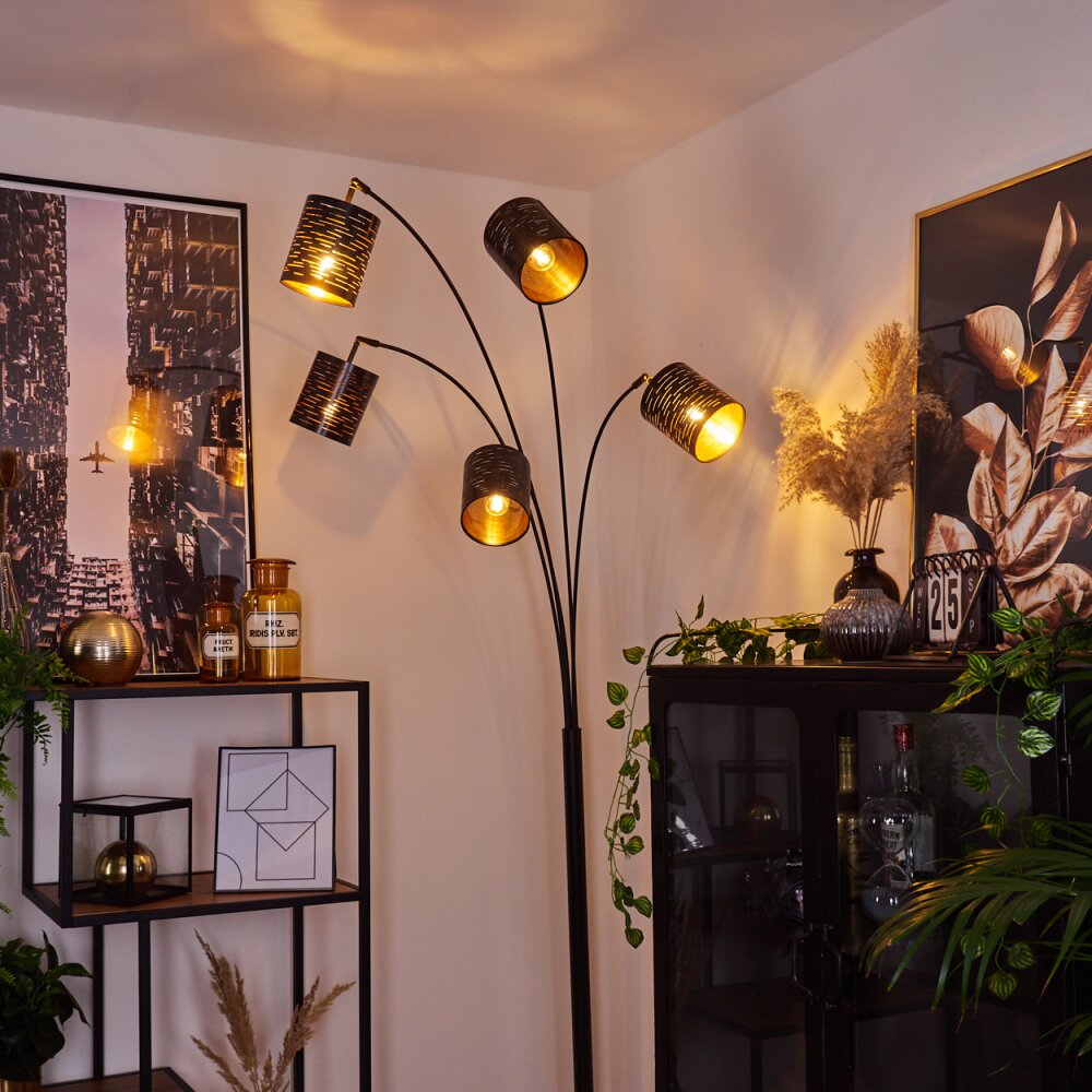 Bathinda Staande lamp Koperkleurig, Zwart, 5-lichts main product photo