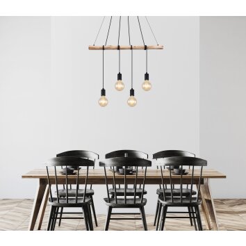 Globo AUSTON Hanger Hout licht, Zwart, 4-lichts