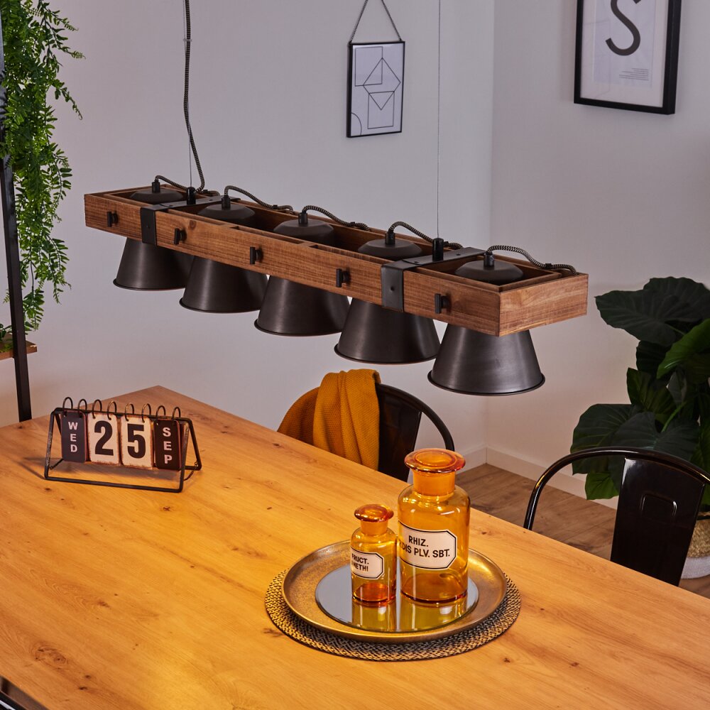 Aduard Hanglamp Hout donker, Zwart, 5-lichts main product photo