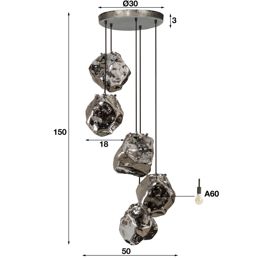 Marore Hanger Oud zilver, 5-lichts