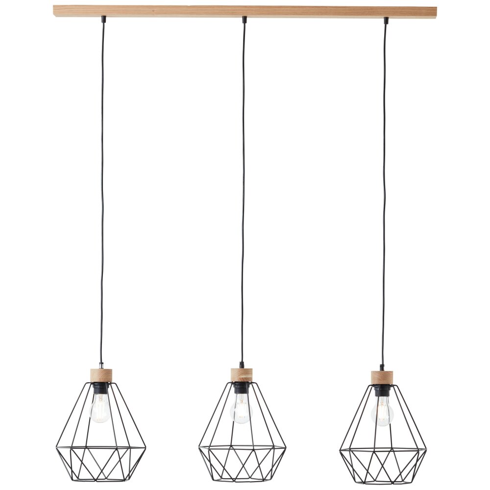 Brilliant-Leuchten Drewno Hanglamp Hout licht, Zwart, 3-lichts main product photo