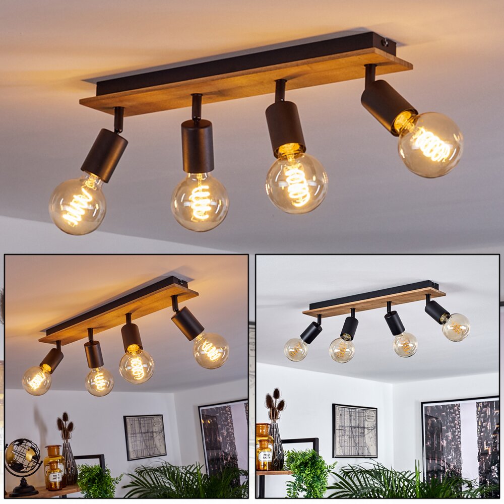 Maidford Plafondlamp Hout donker, Zwart, 4-lichts main product photo