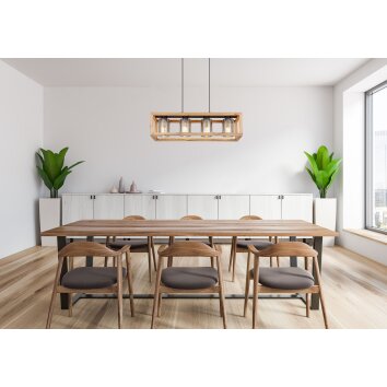 Globo PETTEY Hanger Hout donker, Zwart, 4-lichts