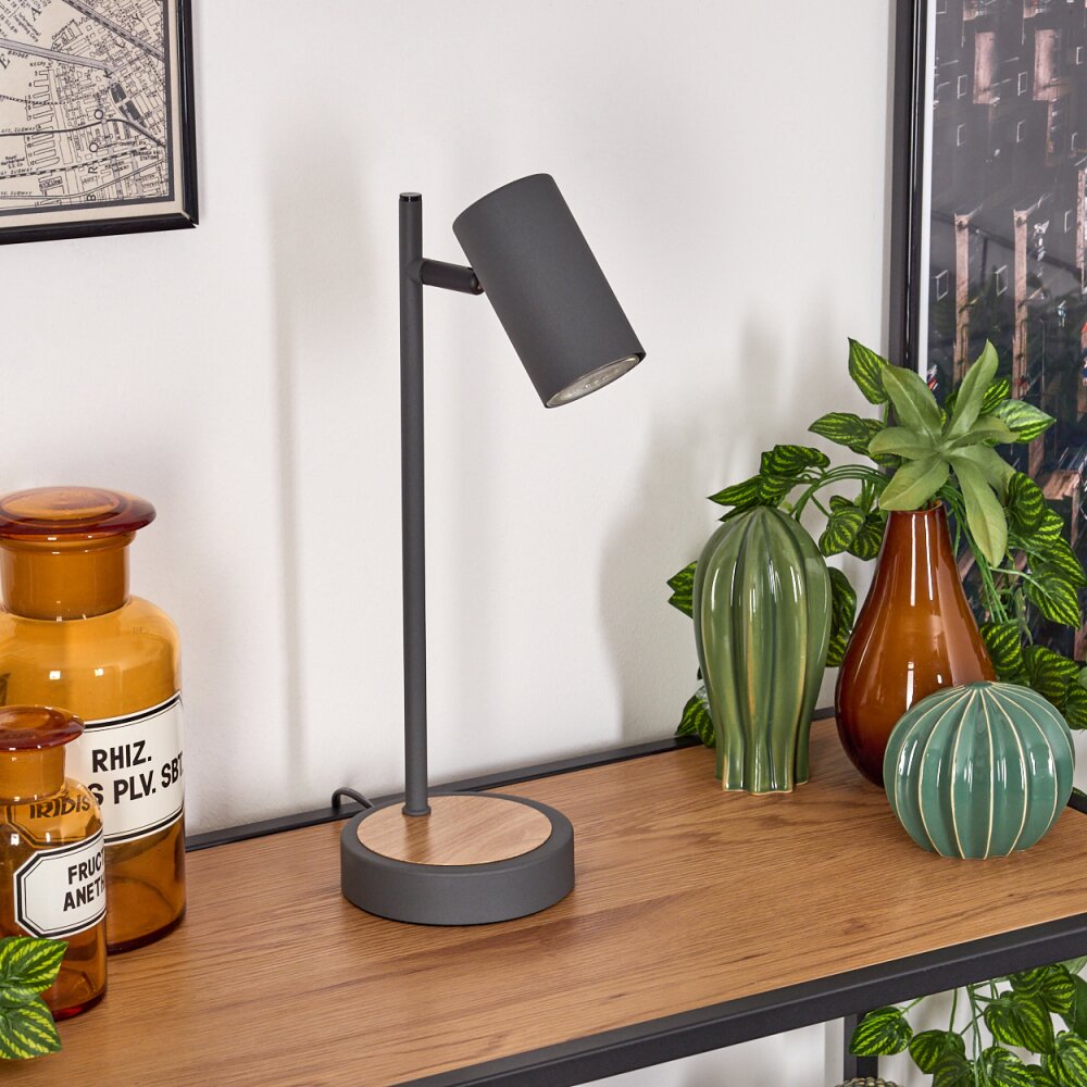 Javel Tafellamp Grijs, houtlook, Zwart, 1-licht