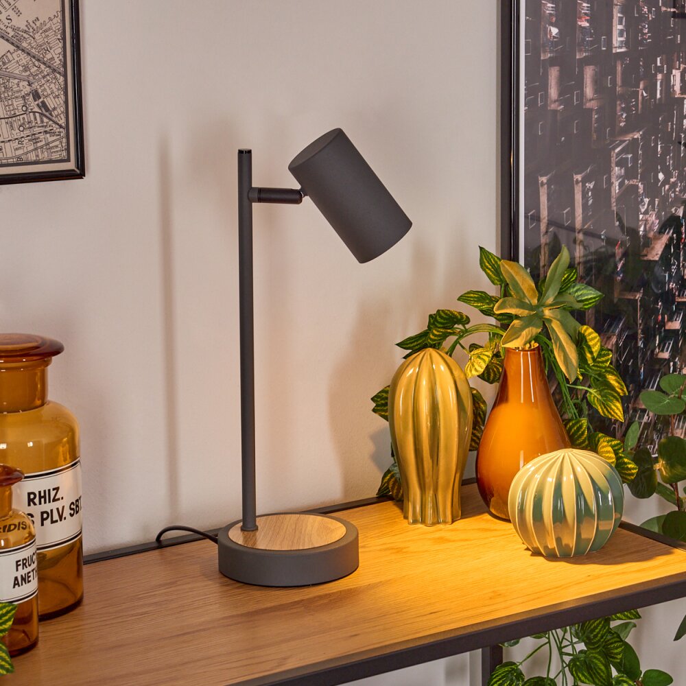 Javel Tafellamp Grijs, houtlook, Zwart, 1-licht