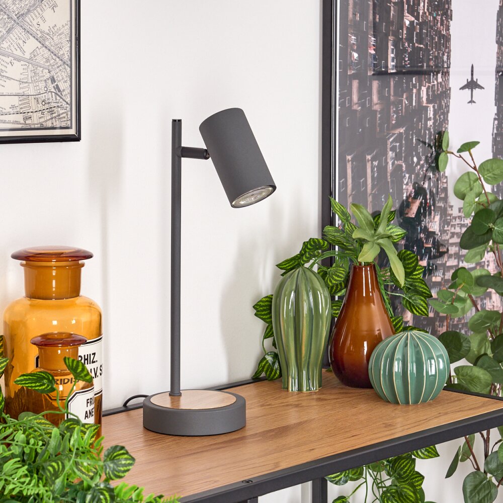 Javel Tafellamp Grijs, houtlook, Zwart, 1-licht