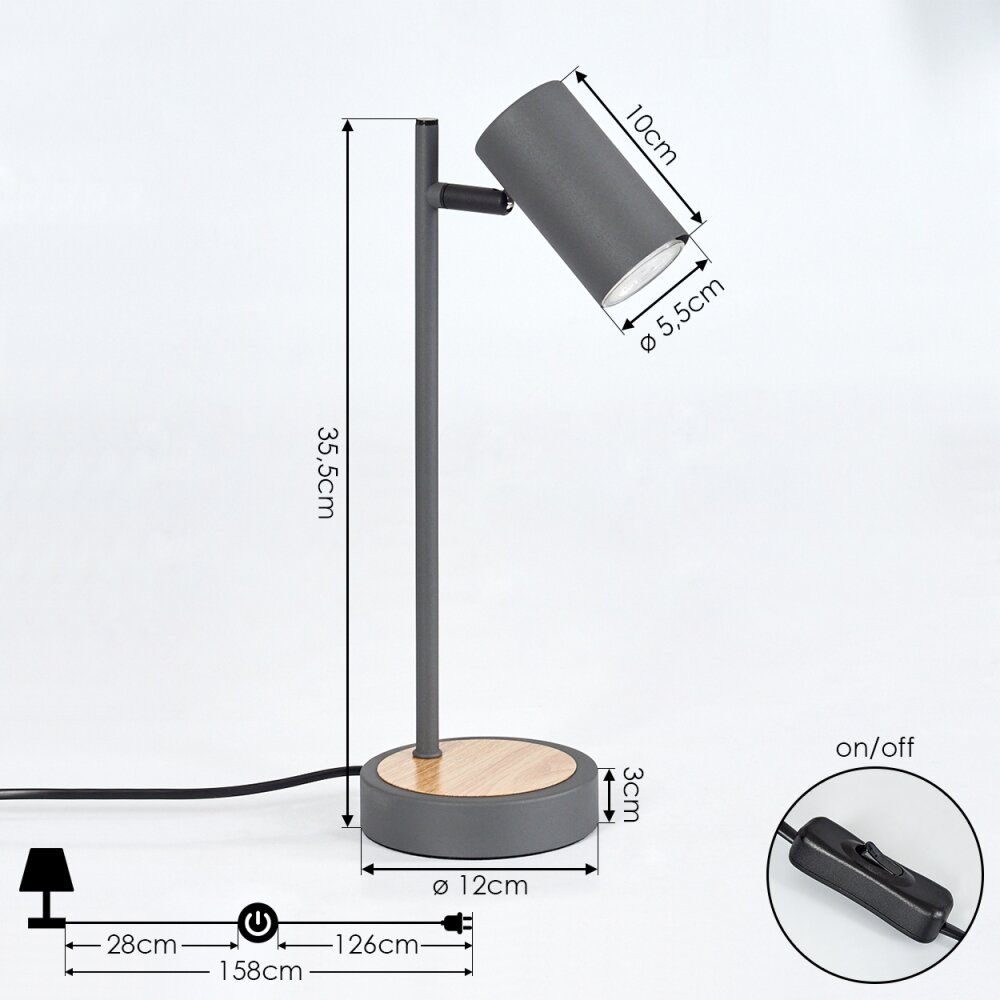 Javel Tafellamp Grijs, houtlook, Zwart, 1-licht