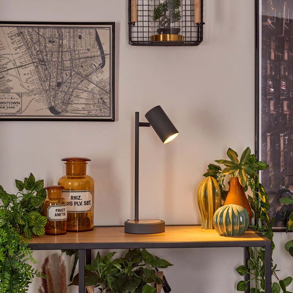 Javel Tafellamp Grijs, houtlook, Zwart, 1-licht