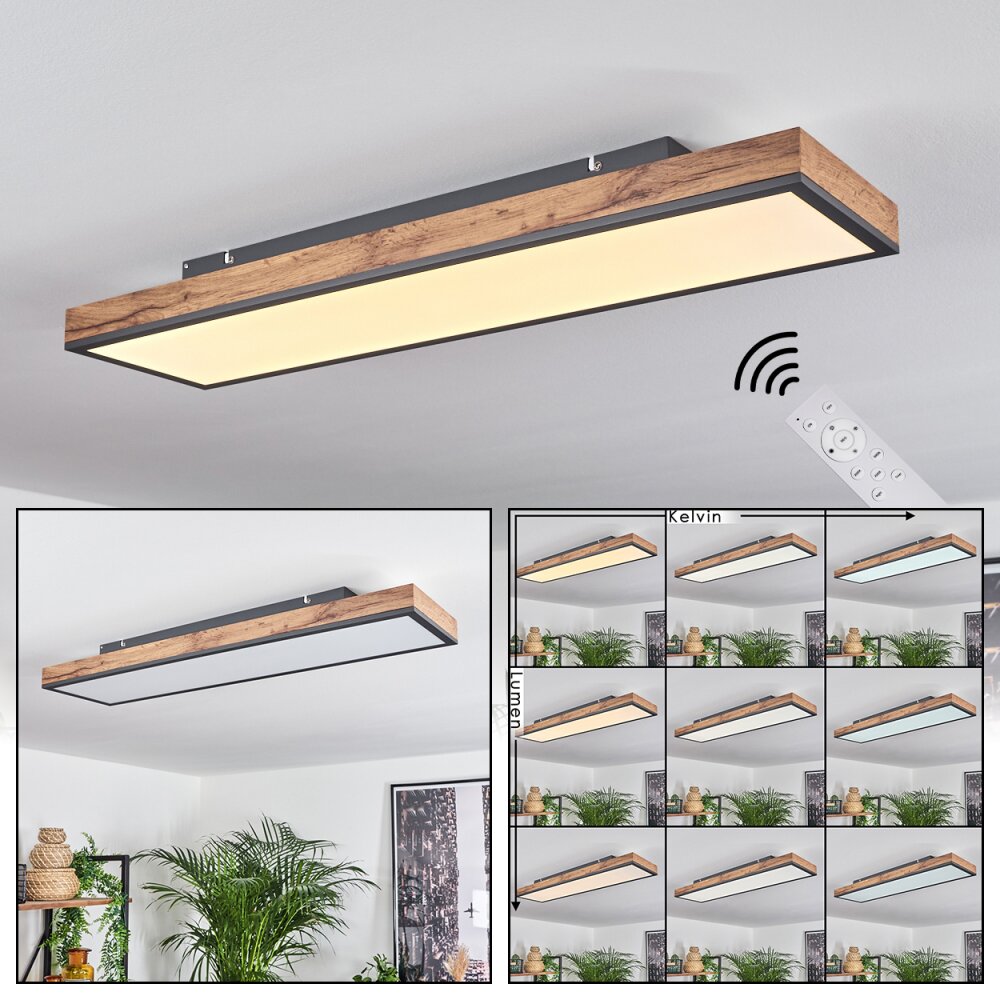 Salmi Plafondpaneel LED Bruin, houtlook, Zwart, 1-licht, Afstandsbediening main product photo