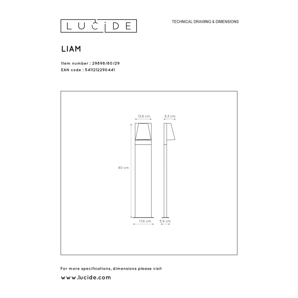 Lucide LIAM Sokkellamp Antraciet, 1-licht