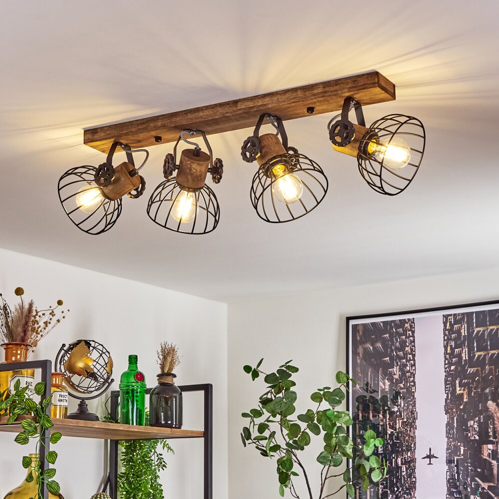 Orny Plafondlamp Hout donker, Zwart, 4-lichts main product photo