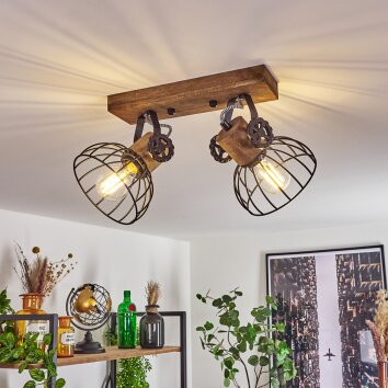 Orny Plafondlamp Hout donker, Zwart, 2-lichts Orny Plafondlamp Hout donker, Zwart, 2-lichts