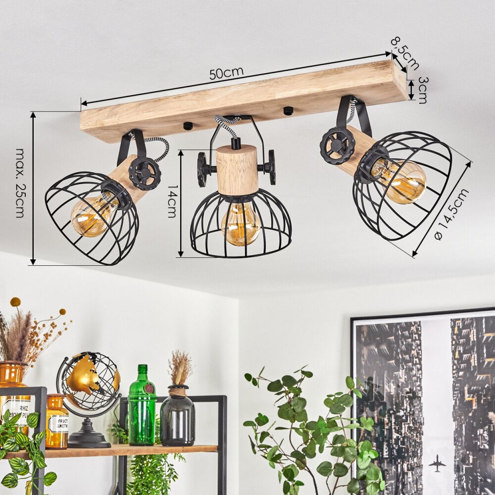 Orny Plafondlamp Natuurlijke kleuren, Zwart, 3-lichts