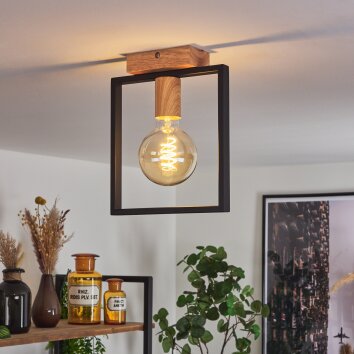 Bergo Plafondlamp houtlook, Natuurlijke kleuren, Zwart, 1-licht Bergo Plafondlamp houtlook, Natuurlijke kleuren, Zwart, 1-licht