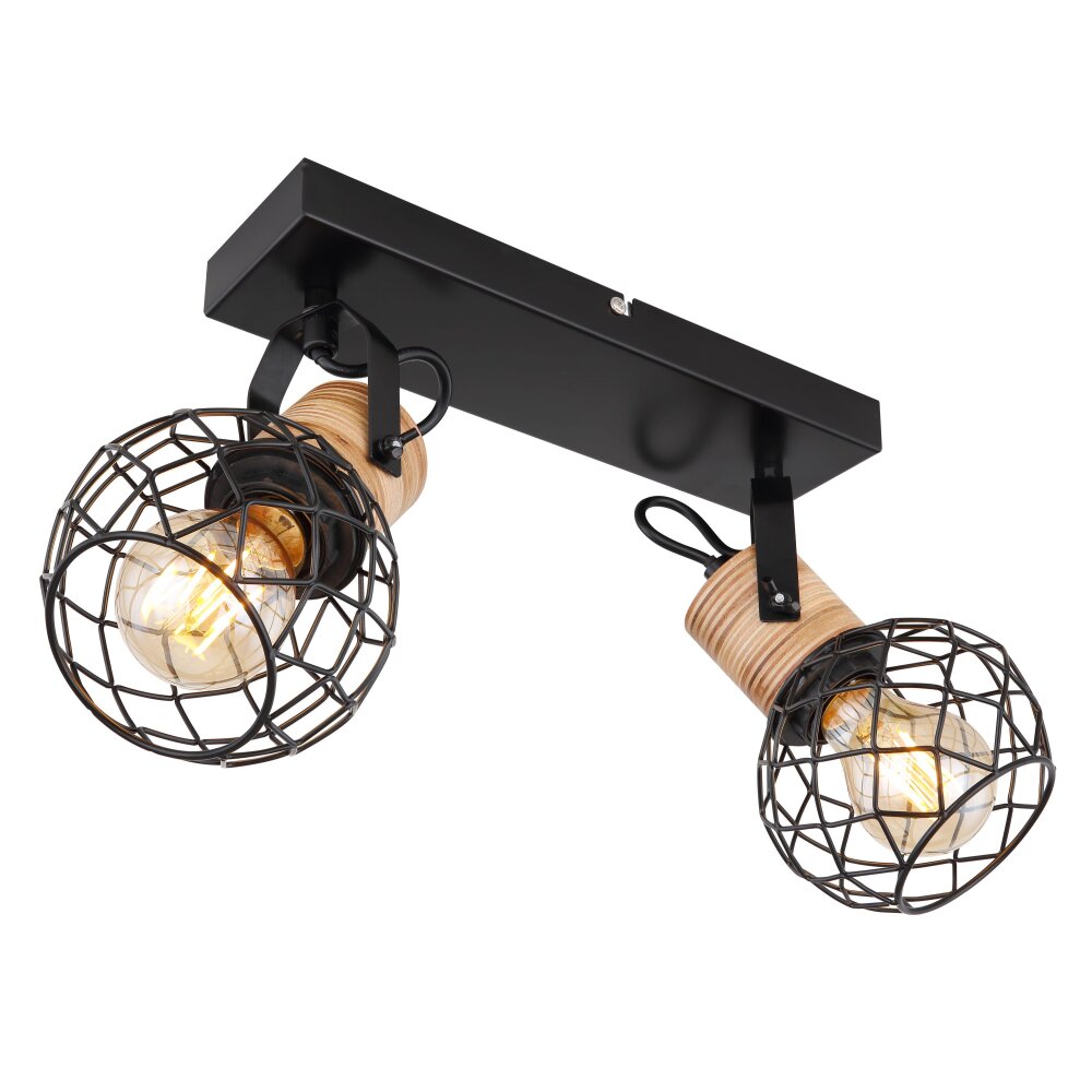 Globo LACKY Plafondlamp Hout licht, Zwart, 2-lichts main product photo