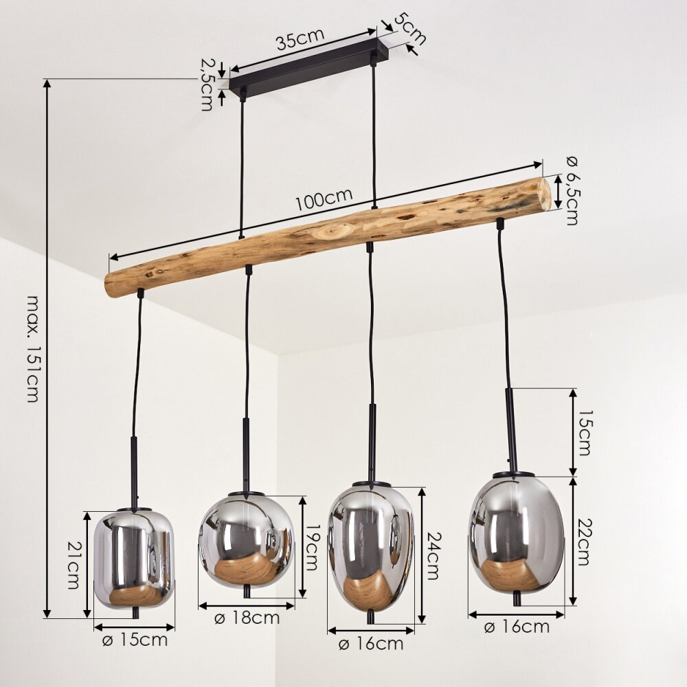 Verbania Hanger Natuurlijke kleuren, Zwart, 4-lichts